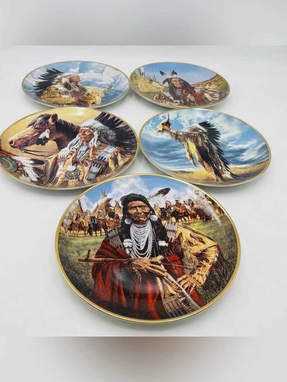Decorative Native American Inspired Collector Plate - Multicolor with Gold Rim